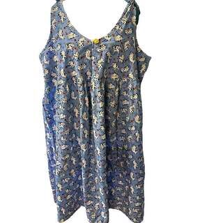 Handmade House Dress Blue Floral Cows Midi Size L/XL